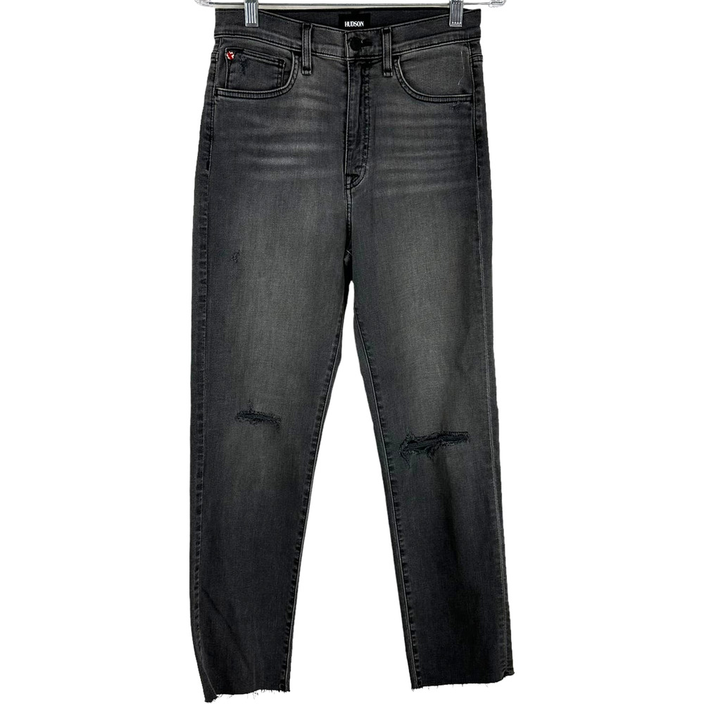 Hudson NWT Kass High Rise Straight Ankle Distressed Gray Jeans Size 28 Raw Hem